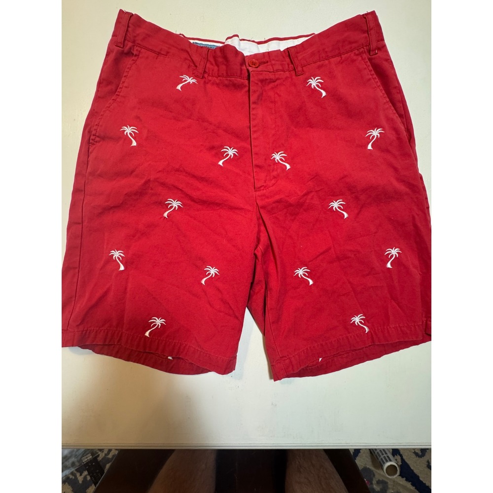 Castaway‎ Nantucket Island Mens 33 Red Palm Tree Embroidered Chino Shorts Cotton